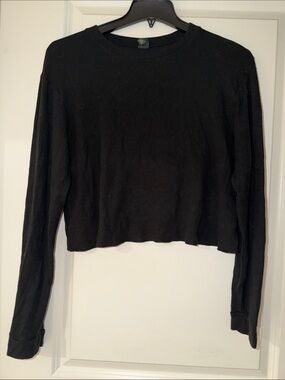 wild fable Black Cropped Long-Sleeve Crew Top